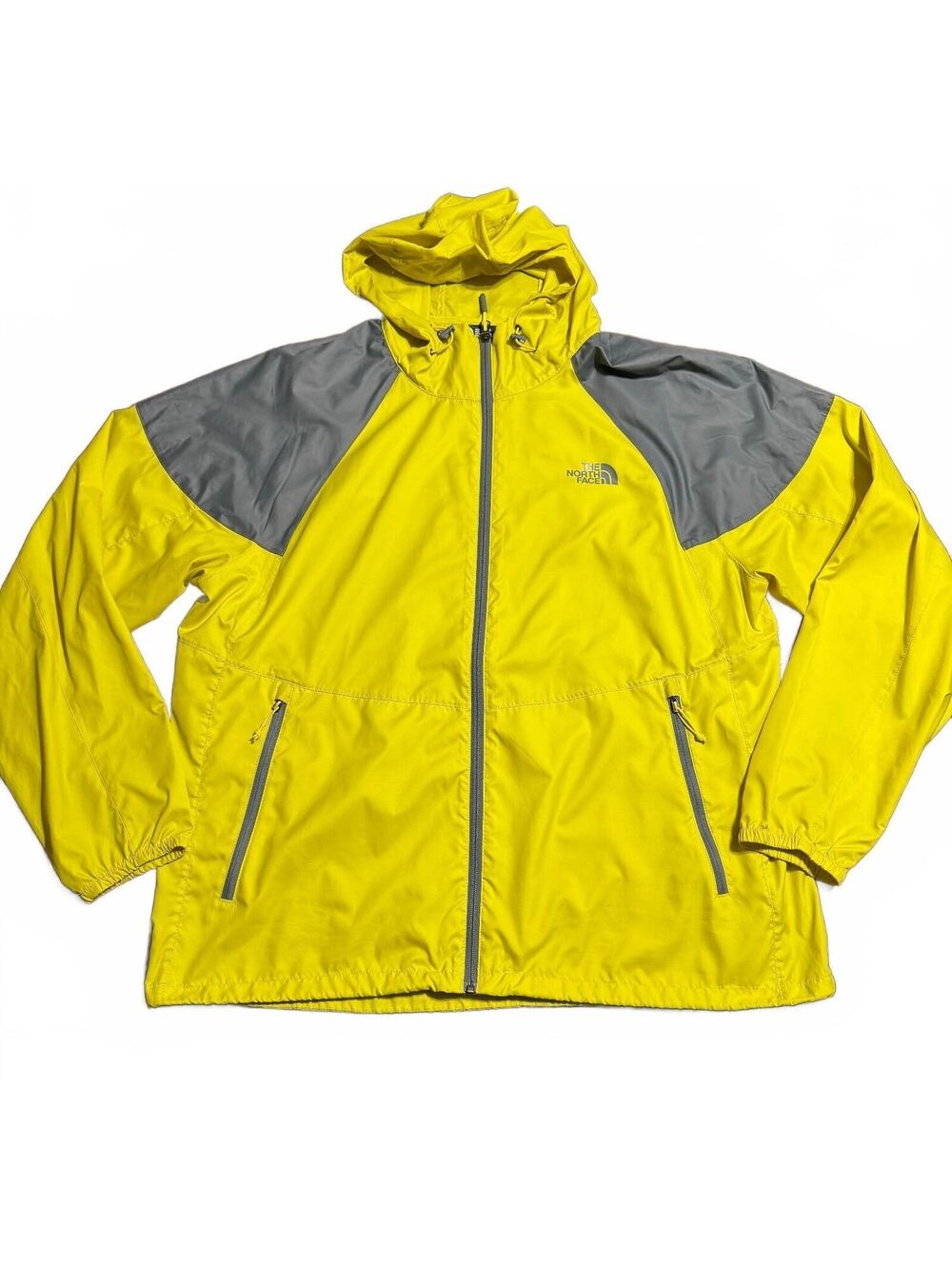 The North Face Mens XL Windbreaker Jacket Yellow Gray Hooded Ripstop Gorpcore
